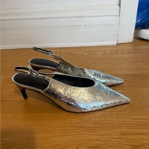Charles Keith Silver Textured Slingback Heels